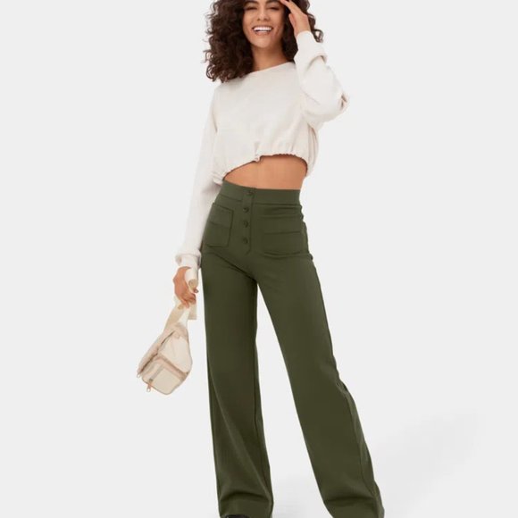 HALARA Women's High Waisted Button Multiple Pockets Straight Leg Casual Pants - Picture 11 of 14